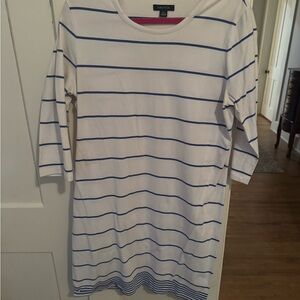 Nautica Long Sleeve Coastal Stripe Dress - Navy and White